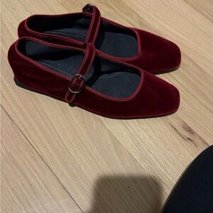 Zara Deep Red Velvet Mary Jane Flats
